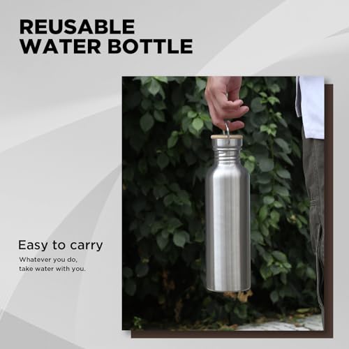 Trinkflasche Edelstahl 1L, Nicht Isolierte Einwandige Edelstahl Trinkflasche, BPA-Frei Auslaufsicher Metall Wasserflasche, Outdoor Trinkflasch für Sprudel, Sport, Schule, Fitness