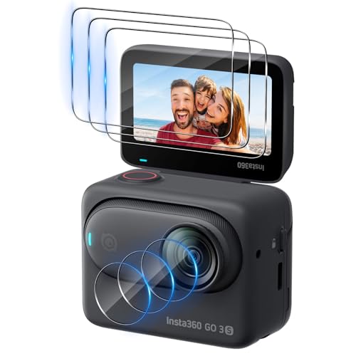 Funrae Protection D'écran pour Insta360 GO 3S Verre Trempé et Caméra Arrière Protecteur [3+3 Pcs], Dureté 9H Protecteur film Accessoires, [Sans Bulles] [Ultra HD] Film Vitre Trempé Protection écran