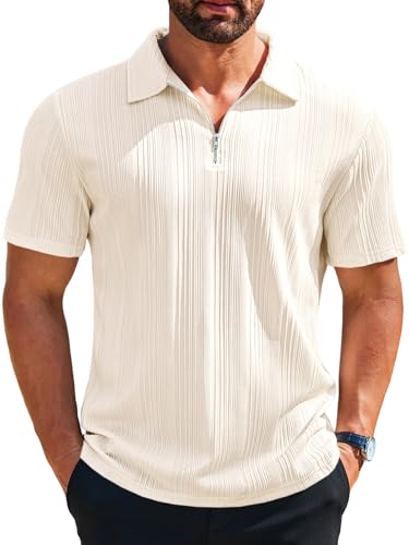 Runcati Mens Quarter Zip Polo Shirts Knit Textured Casual