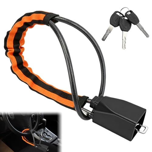 Antirrobo Coche,Bloqueo Volante Coche,Cerradura del Volante Antirrobo con Doble Protección,Dispositivo de Bloqueo de Cinturón con 3 llaves,Universal Candado de Seguridad Para Coches,Suvs (Naranja)