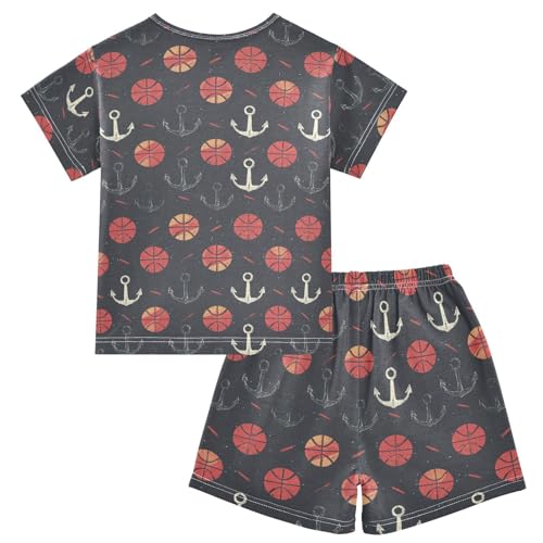 ALAZA Anchor Basketballs Pajama Set Short Sleeve Sleepwear Soft Lounge Nightwear2