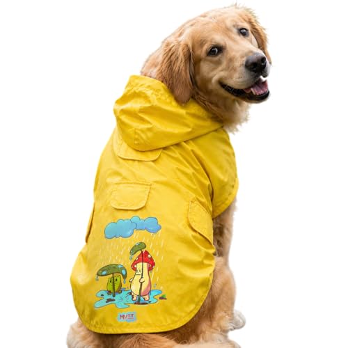 Image of Mutt of Course Waterproof Dog Raincoat with Hood & Mesh Lining | Collar & Harness Leash Opening Yellow (S)