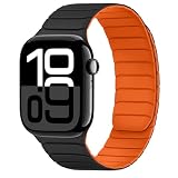 磁気 コンパチブル Apple Watch バンド 42mm(Series 11/Series 10) 41mm 40mm 38mm ソフトシリコン交換用ループリストバンド ンパチブル アップルウォッチ バンド SE Series11/10/9/8/7/6/5/4/3/2/1に対応 柔らかい 男女兼用，ブラックオレンジ