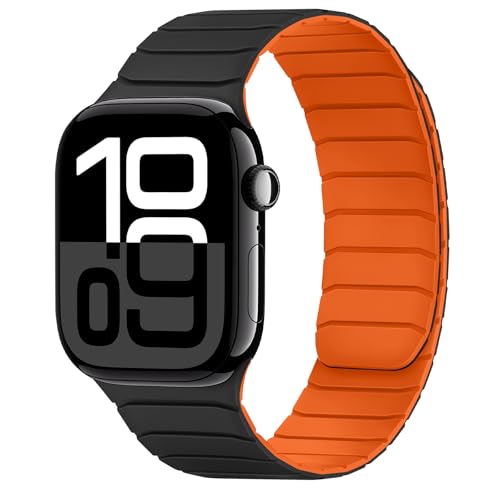 Bracelet Apple Watch silicone magnétique anti irritation noir orange