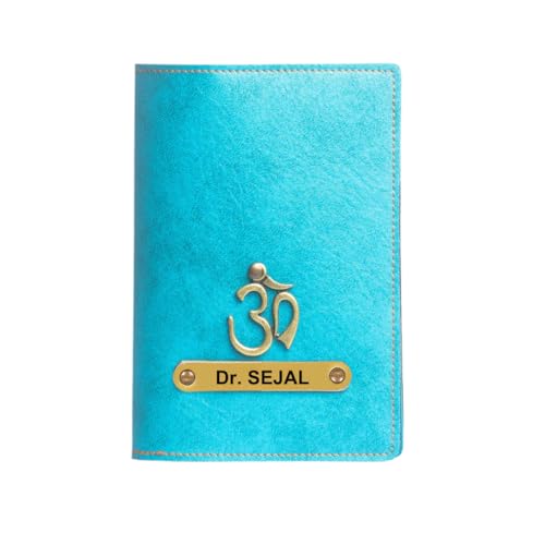 Image of ncgifts Customised Leather Passport Holder: Personalised Name & Charm for Men & Women - Unique Travel Gift, Document Organiser, Boarding Pass Holder, Customised Gifts for Men & Women (Sky Blue)