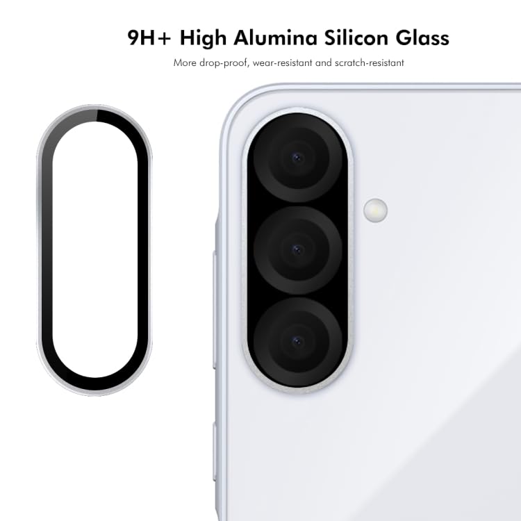 Image of FabeKee Tempered Glass Camera Lens Protector For Samsung Galaxy A36 / A56 5G 9H Hardness, Full Coverage Anti Scratch Camera Metal Ring Silver