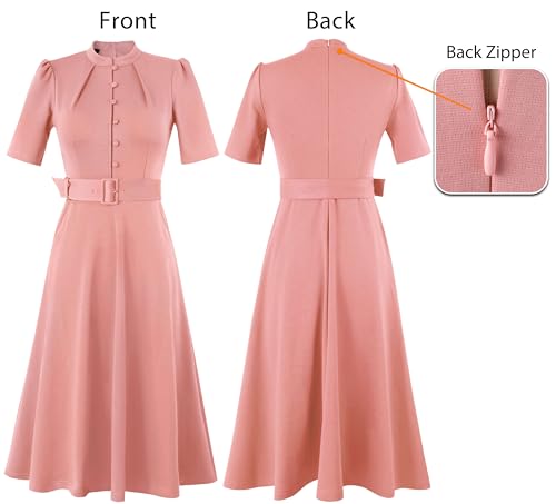 Image of VFSHOW Womens 2024 Business Work Office Pockets Belted Buttons Elegant Fit and Flare A-Line Dress