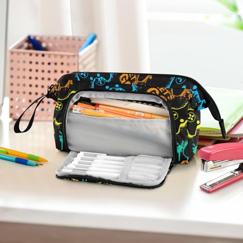 Image of Fisyme Colorful Video Game Pencil Case Large Capacity Pencil Pouch Pen Box Bag Big Makeup Pencil Case Organizer