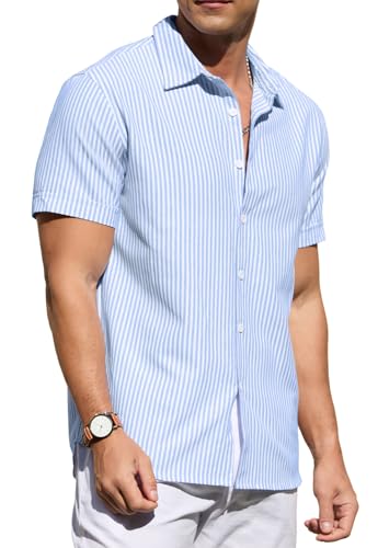 Sailwind Men's Casual Button Down Shirts Short Sleeve Striped Cotton Beach Summer Vacation Shirt3