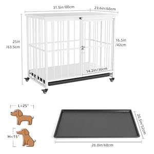 VOWNER 32 Inch Heavy Duty Dog Crate Furniture, Decorative Dog Kennel End Table, Foldable Wooden Pet House Indoor with 4 Lockable Wheels, Double Door and Removable Tray Design, for Medium Dogs, White VOWNER 32 Inch Heavy Duty Dog Crate Furniture Decorative Dog Kennel End Table Foldable Wooden Pet House Indoor with 4 Lockable Wheels Double Door and Removable Tray Design for Medium Dogs White