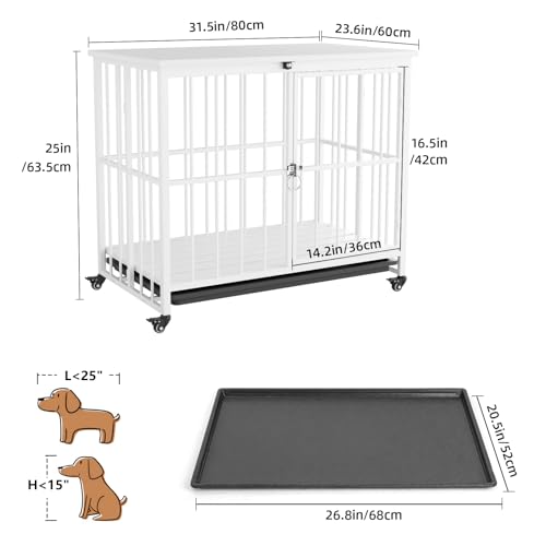VOWNER-32-Inch-Heavy-Duty-Dog-Crate-Furniture-Decorative-Dog-Kennel-End-Table-Foldable-Wooden-Pet-House-Indoor-with-4-Lockable-Wheels-Double-Door-and-Removable-Tray-Design-for-Medium-Dogs-White VOWNER 32 Inch Heavy Duty Dog Crate Furniture Decorative Dog Kennel End Table Foldable Wooden Pet House Indoor with 4 Lockable Wheels Double Door and Removable Tray Design for Medium Dogs White