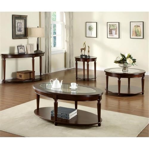 Bowery Hill Round Transitional Indoor Accent Coffee Table with Shelf, Cherry Wood