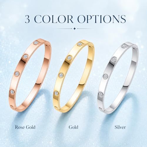 FOLOOTY Friendship Love Bracelet for Women - 18K Gold Plated Titanium Steel Cuff Bangle | Cubic Zirconia Jewelry Gift, Simple & Durable Everyday Wear (S/M/L Size) (Gold, Zircon 6.5'') by FOLOOTY - Used condition - Image 5