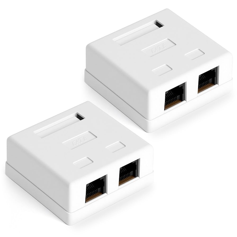 2x Cat6a Natynkowe RJ45, Skrzynka przyłączeniowa CAT 6A z 2x portami ekranowanego złącza sieciowego FTP, kompatybilna z kablem LAN 10 Gbit 500 MHz