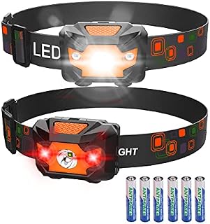 Head Torch, [2 Packs] 400 Lumens Super Bright Headtorch, 4 Modes Mini LED Headlamp, IPX5 Waterproof LED Sensor Headlight, Adjusstable Fishing Head Touch with Red Light, Head Lamp for Running Hiking