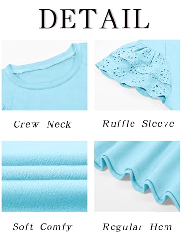 Image of Haloumoning Girls Ruffle Sleeve T Shirts Summer Short Sleeve Casual Cute Crewneck Tops Tees 5-14 Years