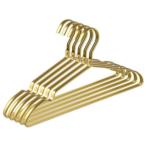 Amber Home 42cm Premium Matte Gold Aluminum Coat Hangers 20pcs, Extra Smooth & Durable Metal Clothes Hanger, Light & Sturdy Metal Rack for Suit Jacket Trousers Shirt Dress Blouse with Notches Cover