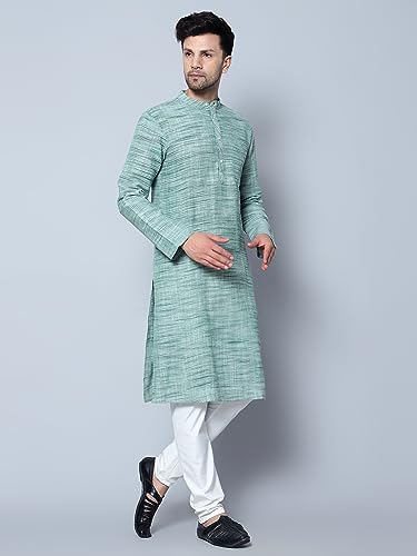 Image of LATEST CHIKAN Men's Cotton Regular Textured Long Kurta Full Sleeves - Casual Ethnic Wear