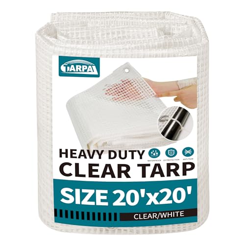 Image of TARPAL 20'x20' Clear White Tarp Heavy Duty Waterproof 12mil with Grommets