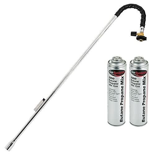 GoSystem Garden Weed Wand Gas Weed Killer Burner Blaster Burning Torch and Gas Canisters Refill for Camping Stove Blowtorch BBQ (2 x Go Can 350g+Weed Wand)