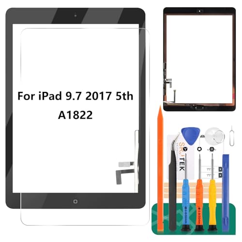 for iPad 9.7 2017 5th Screen Replacement for iPad 9.7 5th Gen 2017 Digitizer Repair Kits for iPad 9.7 A1822 A1823 Touch Screen Replacement with Home Button Black (No LCD Display) (Not for Air 1)