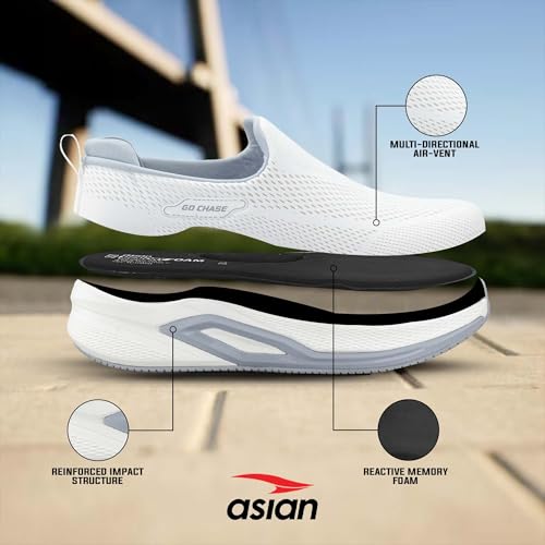 Image of ASIAN Wonderwalk Pro-14 Men's Walking Shoes | Lightweight Slip-On Sports Sneakers | Breathable Knit Mesh | Memory Foam Shoes with Anti-Slip Grip Sole