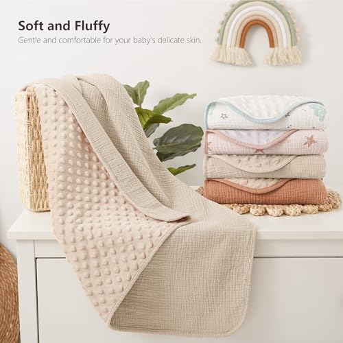 Image of Susurration Baby Blanket for Unisex Boys Girls, Soft Nursery Minky Blanket with Muslin Cotton Front and Dotted Fleece Back, Receiving Blanket for Baby Newborn Infant, 30x40inch (Cream)