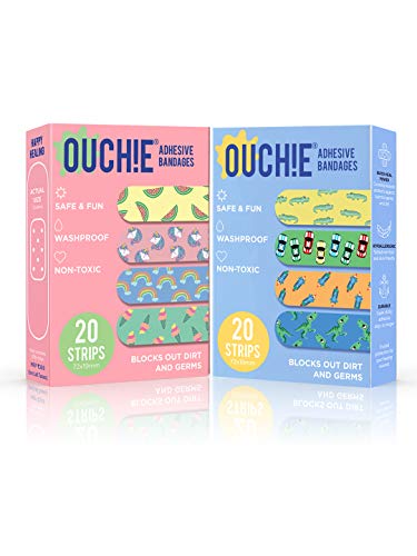 Image of Ouchie Non-Toxic Printed Bandages Double Combo (40 Pack) - Pink & Blue