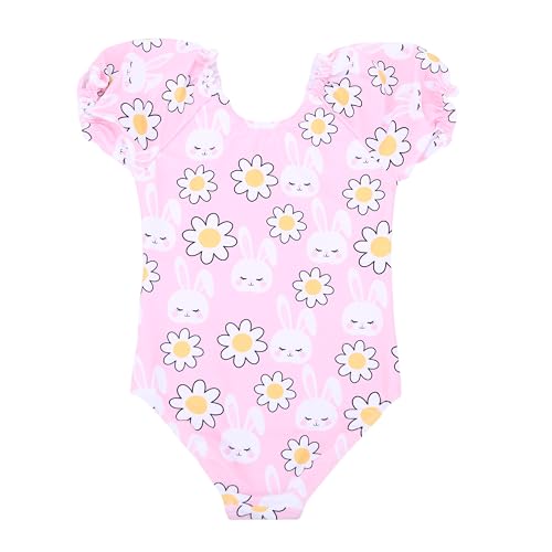 LIZENS Girls' One-Piece Swimwear Adorable Bunny Rabbit Puff Sleeve Tropical Floral Girls Bathing Suit2