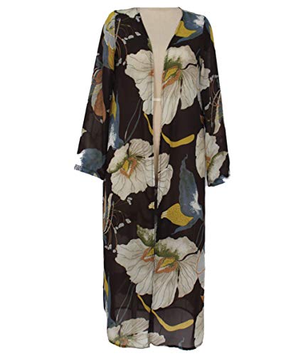 MEILING Women's Chiffon Bathing Suit Bikini Swimsuit Cover up Swimwear Beach Dress Long Kimono Cardigan Jacket Robe (Floral Printed 17)