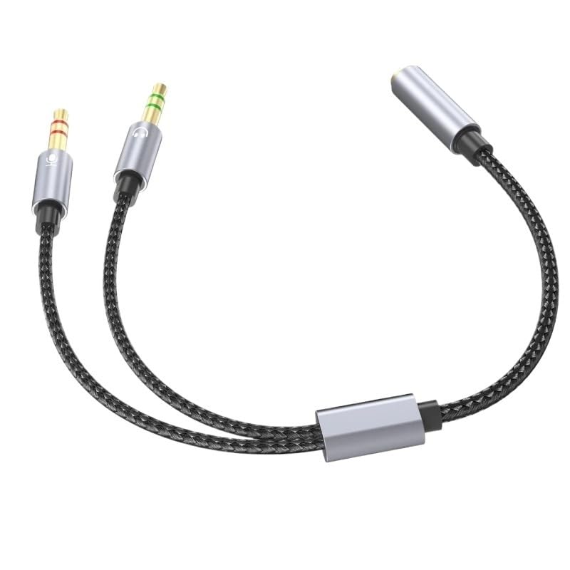 Cavo splitter audio e microfoni da 3,5 mm, adattatore AUX intrecciato femmina a 2 maschi