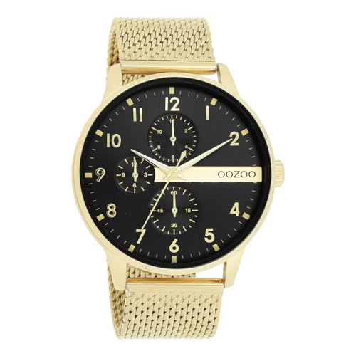 Oozoo Timepieces Herren Uhr in Gold/Black | Armbanduhr Herren mit Mesharmband | Schöne Uhr für Männer | Edle Analog Herrenuhr (45mm Gehäuse) in rund C11302