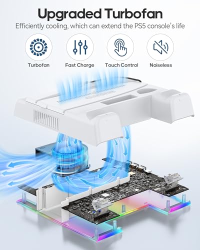 OIVO Soporte para PS5 y PS5 Slim con Cargador Mando PS5, Ventilador PS5 de 3 Velocidades, Soporte Playstation 5 con Ranuras para 14 Juegos - imagen 4