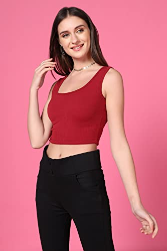 Image of TOPLOT Women's Solid Ribbed Round Neck Sleeveless Slim Fit Tank Top (5069)