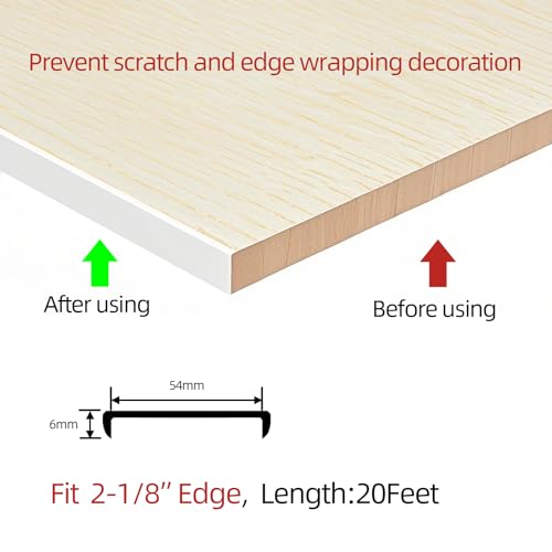 Image of U-Shape Plywood Edge Banding - 2-1 /8 inch Edge Protector, Self-Adhesive Trim for Veneer, Furniture, Countertop, Table, Sheet Metal - White, 20Ft