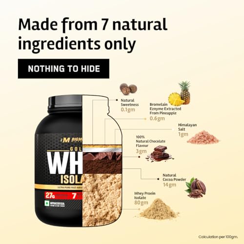 Image of Bigmuscles Nutrition Gold Whey Isolate (1kg, Arabica Coffee) | 27g Whey Protein Isolate 90% | 7 Natural Ingredients Only | 0 Added Sugar | Clean Label Project Purity Award USA