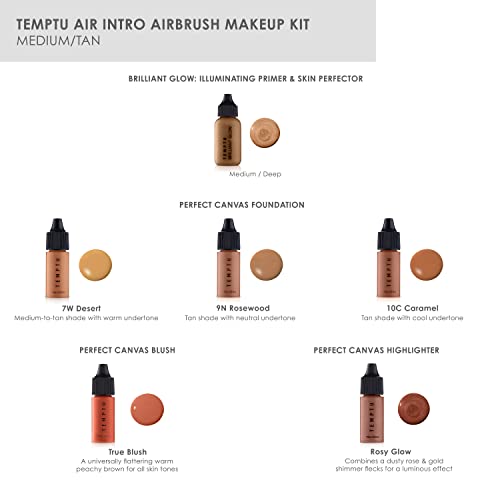 TEMPTU Air Intro Airbrush Makeup Kit: 9-Piece Set Includes Cordless Device, Refillable Makeup Cartridge, 3 Perfect Canvas Semi-Matte Foundations, Primer, Blush, Highlighter & Cleaner
