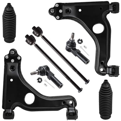 Image of Detroit Axle - 8pc Front End Suspension Kit for Saturn L200 L100 L300 LS | LS1 LS2 LW1 LW2 LW200 LW300, 2 Lower Control Arms w /Ball Joints Assembly 4 Inner & Outer Tie Rods 2 Boots Replacement