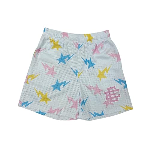 Eric Shorts Mens Mesh Graphic Emanuel Shorts Casual Workout Shorts Gym Basketball Running Short Pants-M