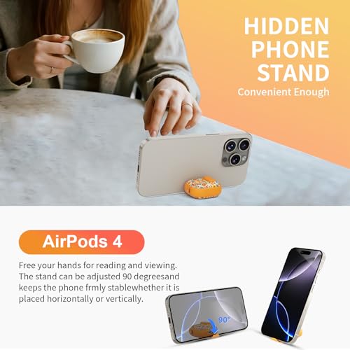 Image of for AirPods 4 Case with Safty Lock & Phone Stand,Cute Floral Pattern Style | PC & TPU Dual Layer Protective Cover with Keychain & Cleaner Pen for Apple AirPod 4th Generation 2024 Women (Sunflower)