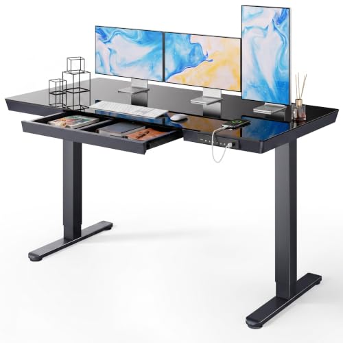 Image of Marsail Glass Standing Desk, 55 x 28 Inch Electric Standing Desk