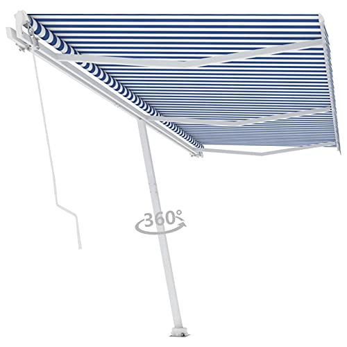LAPOOH Toldo de pie Manual retráctil, Toldos Terrazas, Toldos Exterior, Toldo Lateral, Toldos Exterior Terraza, Toldos para Ventanas, Azul y Blanco 600x350 cm