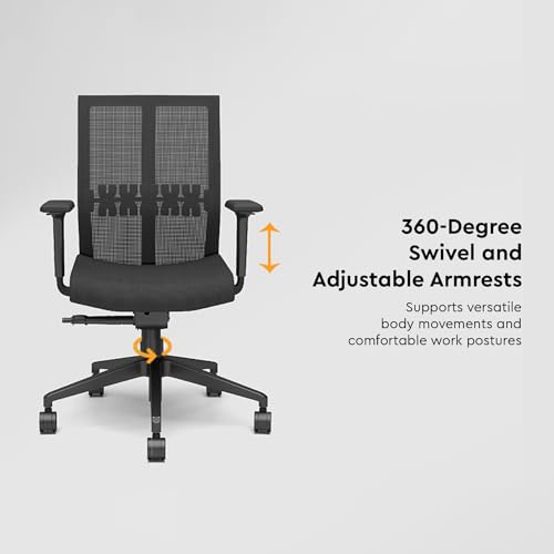Image of Interio by Godrej Aero Mesh Back Ergonomic Office Chair for Work from Home /Study, 1 Year Warranty, Height Adjustable Chair with Adjustable Armrest, Heavy Duty Nylon Base (Black Ink)
