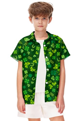 Image of Remimi Unisex Kids 4th of July Button Up Shirt Boys American Flag Print Hawaiian Beach Short Sleeve Tops 5-14 Years
