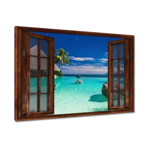 Tableau paysage tropiques palmier pour habiller un grand mur blanc de salon 120x80
