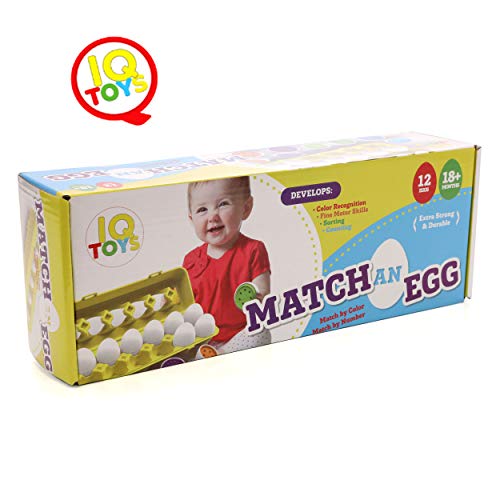 IQ Toys Matching Eggs Set, Toddler Match an Egg Toy, Educational Set of 12 Color and Number Recognition Learning Skills Eggs and Egg Carton for Toddlers Kids Girls and Boys