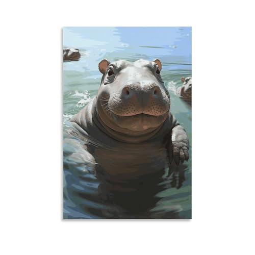 Œuvre d'art pour salon et toile hippopotame moderne