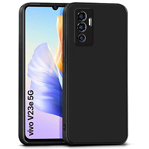 Image of WOW IMAGINE Ultra Slim Soft Rubberised Back Cover Case for Vivo V23E 5G | Vivo Y75 4G | Inner Velvet Fabric Lining | Matte Silicone Flexible Camera Protection Back Case - Black