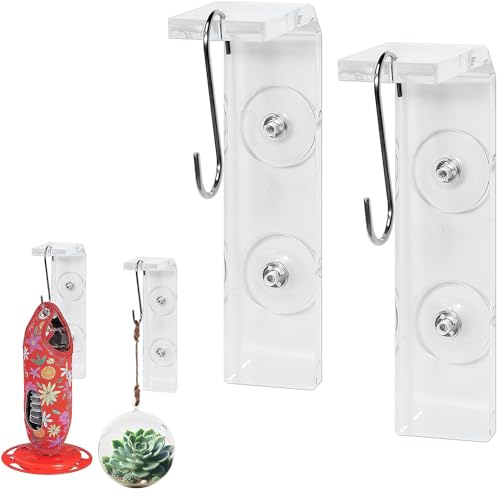 Garden Peeps Suction Cup Window Hanger Set of 2 - Pre-Assembled, Extra-Long Acrylic Hangers for Bird Feeders, Small Plants, Wind Chimes, and Garden Ornaments