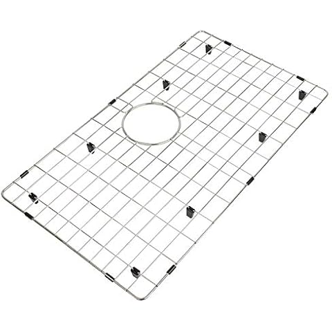 LQS Kitchen Sink Bottom Grid and Sink Protector Grid Stainless Steel, Protective Sink Grid 26 11/16" x 14 3/4" with Rear Drain Hole for Single Handmade Sink Bowl Cover